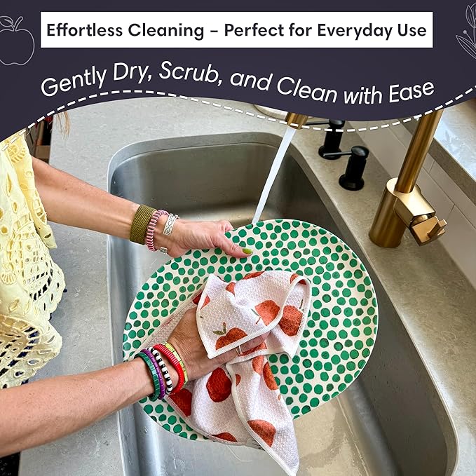 Microfiber Hand Towel & Washcloth Set of 2 - Double-Sided, Waffle Weave, Super Absorbent, Lint-Free, Fast Drying - Jonny & Gather Pattern for Bathroom, Kitchen, Car, and Window Cleaning