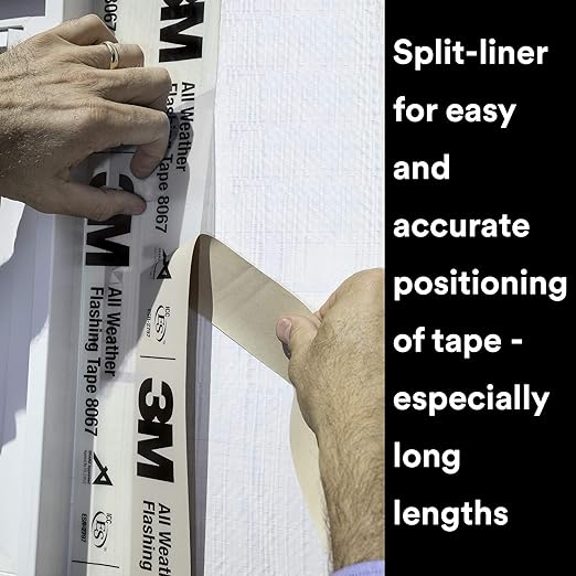 3M All Weather Flashing Tape 8067, 2 in x 75 ft, 1 Roll, Adhesive Backed Split Liner, Prevents Moisture Intrusion, Waterproof Flashing Seals Doors, Windows, Openings in Wood Frame Construction, Tan