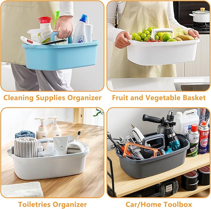 2 Pack Multi-Purpose Plastic Cleaning Caddy with Handle, Shower Caddy Organizer/Storage Basket/Totes Portable for Bathroom Supplies, Cleaning Products, Under Sink Tool, Housekeepers(White2)