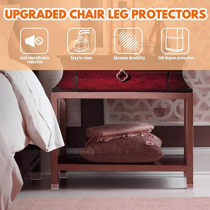 Rectangle Chair Leg Protectors for Hardwood Floors,16 PCS Silicone Covers to Protect Wood Tile Floors Felt Pads Furniture Leg Caps Reduce Noise. Easy to Move.(Clear,0.5 x 2 Inch,Rectangular)