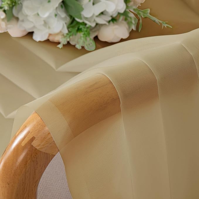 Chyhomenyc Sheer Valances for Windows 2 Pack, Small Window Curtains for Living Room Bathroom, Modern Top Dual Rod Pocket Voile Basement Curtains, 42W x 14L inches, Gold