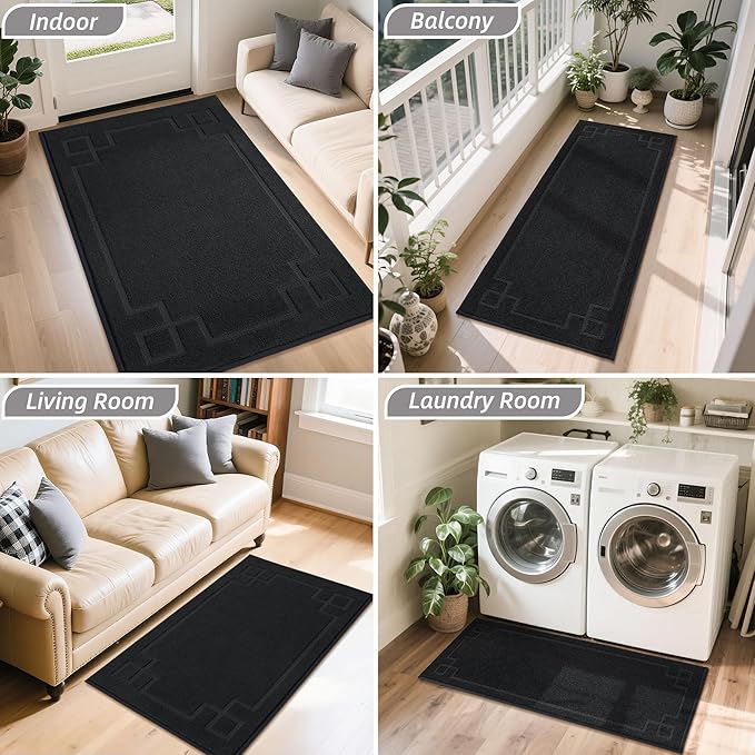 BEQHAUSE Door Mat 24" x 60", Non-Slip Door Mats Indoor Entryway Rugs Washable Low-Profile Absorbent and Stain Resist Floor Mats, Dog Door Mat for Front Back Door, Muddy Wet Shoes & Paws, Black