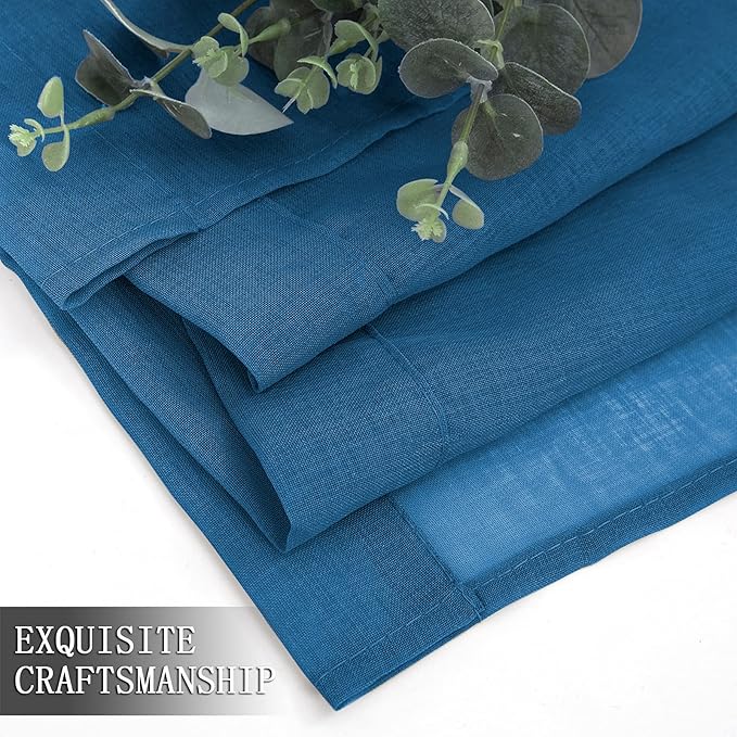 Tollpiz Sheer Curtains Linen Textured Living Room Curtain Sheers Light Filtering Rod Pocket Voile Curtains for Bedroom, 42 x 63 inches Long, Classic Blue, Set of 2 Panels