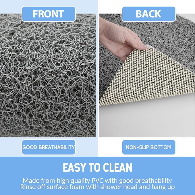Non Slip Shower Mat, Anti Slip Bath Mat, Quick Drying Bath Tub Mats, Foot Scrubber Mat, Anti Slip Mat for Tub, Floor, Bathroom, Home, Kitchen, Hotel (Grey 24”x24”)