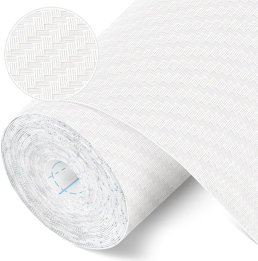 Self-Adhesive Shelf Liner Kitchen Liner, Waterproof Backed Paper Easy Peel and Stick Contact Liner Without Residue for Decor Your Desk Surface, Kitchen Countertops (White, 35.4 x 118.1 inches)