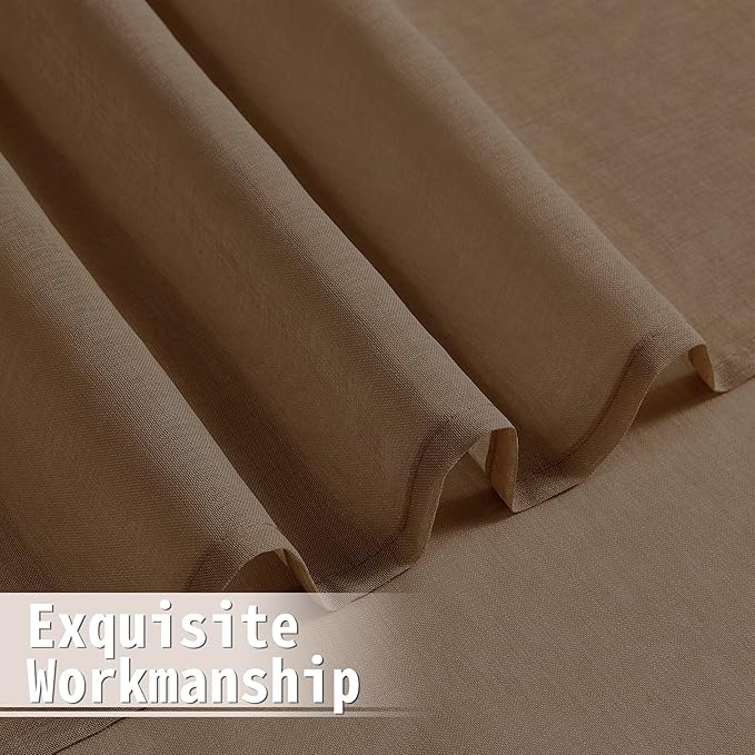 Tollpiz Sheer Door Curtain Closet Linen Textured Curtain Sheers Doorway Light Filtering Voile French Door Rod Pocket Curtains Patio Glass Door, 25 x 80 inches Long, Brown, Set of 1 Panel