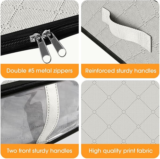 StorageRight Under Bed Storage Bins, 6-Pack 40L Foldable Fabric Storage Bags with Transparent Window, Breathable Organizer for Clothes/Blanket/Comforter/Quilt, White