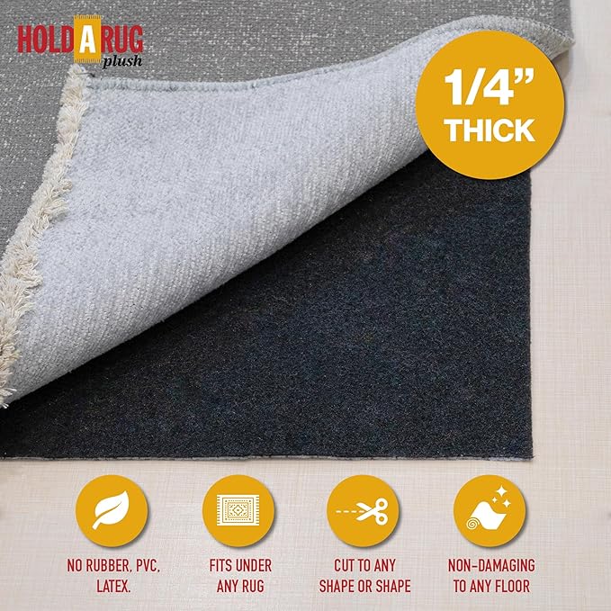 Hold-a-Rug Plush 2'6 x 16' Nonskid, Nonslip Rug Pad, Reversible Gripper, ¼ Thick, Safe for All Floors and Carpet, Keep Area Rugs Secure