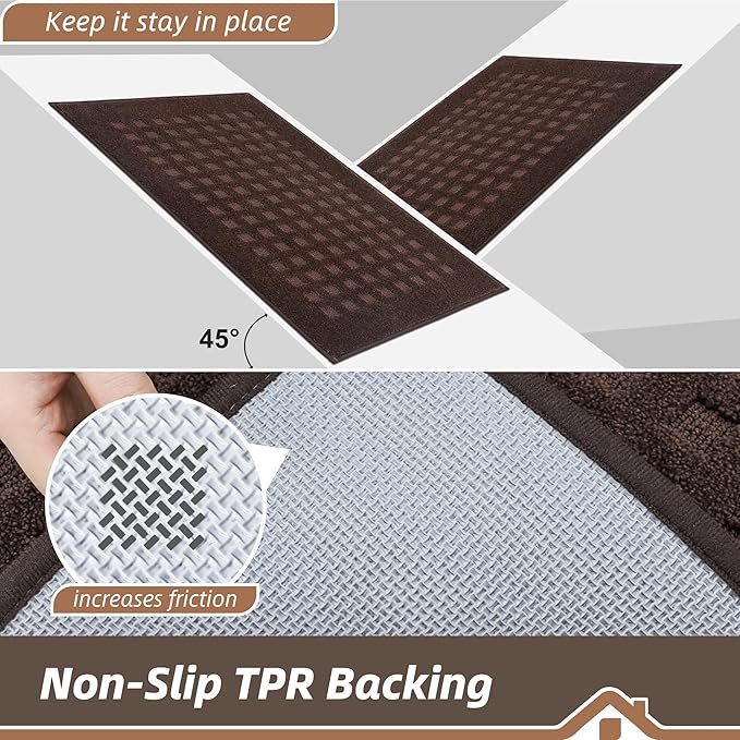 BEQHAUSE Waffle Door Mats Indoor 32"x48", Dog Mat for Muddy Paws Absorbent and Dirt Resist Floor Mats Non-Slip Washable Rugs for Entryway, Welcome Mat for Front Back Door, Muddy Wet Shoes, Dark Brown
