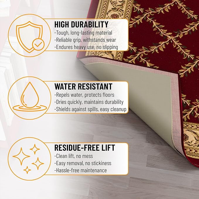 Ottomanson 3' x 3' Non-Slip Rug Pad Gripper 1/4 Inch Thick Dual Surface Felt + Rubber Gripper - Safe for All Floors, Brown