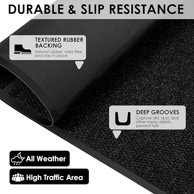 2′ x 55′ Front Door Mat Indoor Outdoor Entrance, Commercial Floor Mat Heavy Duty Dirt Trapper Entryway Doormat, Custom Size Non Slip Rubber Backing Welcome mat, Door Mat for High Traffic Area