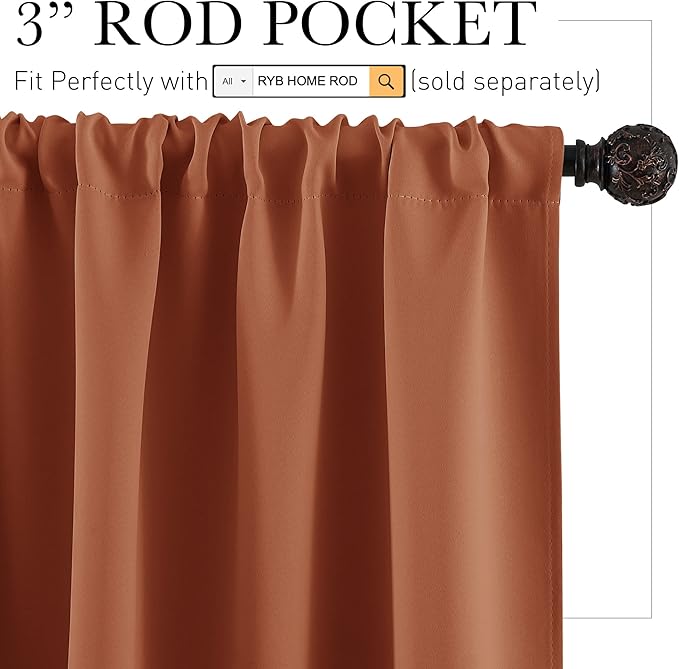 RYB HOME Small Curtains Blackout - Privacy Energy Efficiency Mini Curtains for Kids Bedroom RV Camper Windows Trailer Bathroom Kitchen Cabinet Door Window, W 29 x L 36, Burnt Orange, 2 Panels