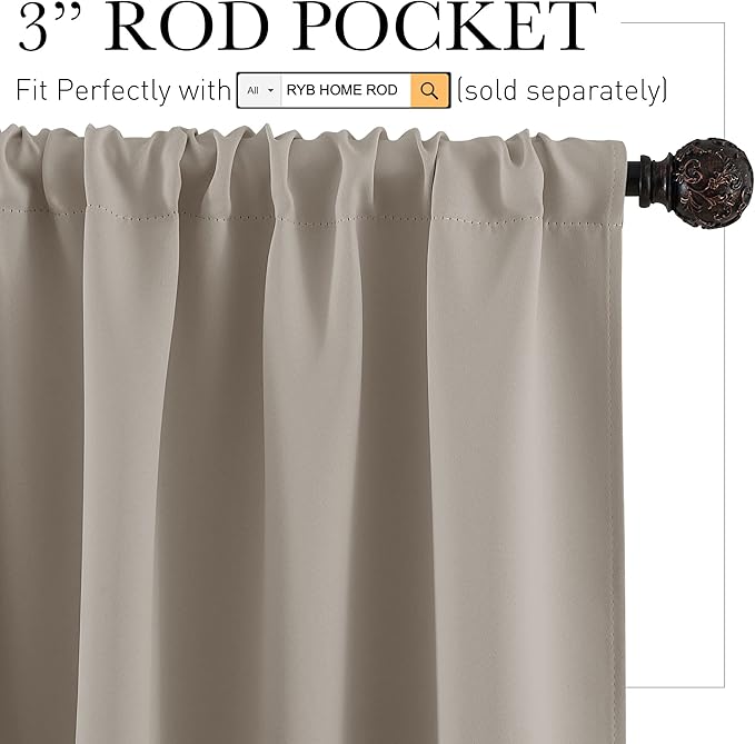 RYB HOME RV Camper Door Window Curtains -Blackout Privacy Curtains & Drapes for Bathroom Bedroom Kitchen Portable Travel Trailer Small Window Decor, W 34 x L 24, Sand, 2 Panels