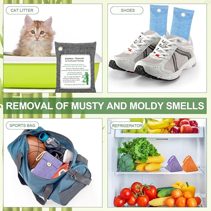 Charcoal Air Purifying Bags 6 Pack×200g Bamboo Charcoal Bags Odor Absorber, for Car Air Fresheners, Odor Eliminator for Home，Shoe Deodorizer - Colorful-Activated Charcoal Odor Absorbers