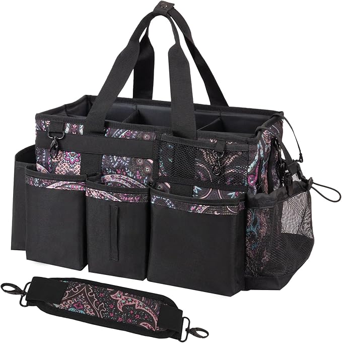 Wearable Cleaning Caddy, Cleaning Caddy Supplies Organizer with Handle & Shoulder Straps for Housekeepers, Under Sink & Car Cleaning Tool Organizers Bag with 4 Foldable Divider (Totem)