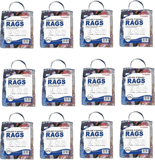 Premium Color Knit Cleaning Rags (2 lb. Bag - Pack of 12) – Shop Rags Bulk for Workshops, Mechanics, Painters, and Home Use, Multipurpose Cotton T-Shirt Rags