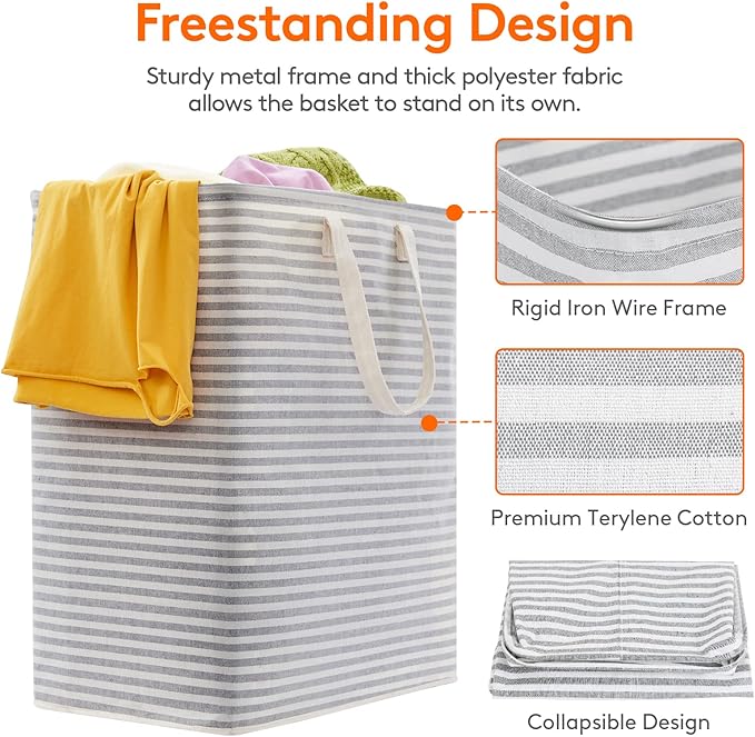 Lifewit Laundry Hamper Large Collapsible Laundry Basket, Freestanding Waterproof Clothes Hamper Storage with Easy Carry Handles for Clothes in Bedroom Bathroom College Dorm for Adults, Gray, 100L
