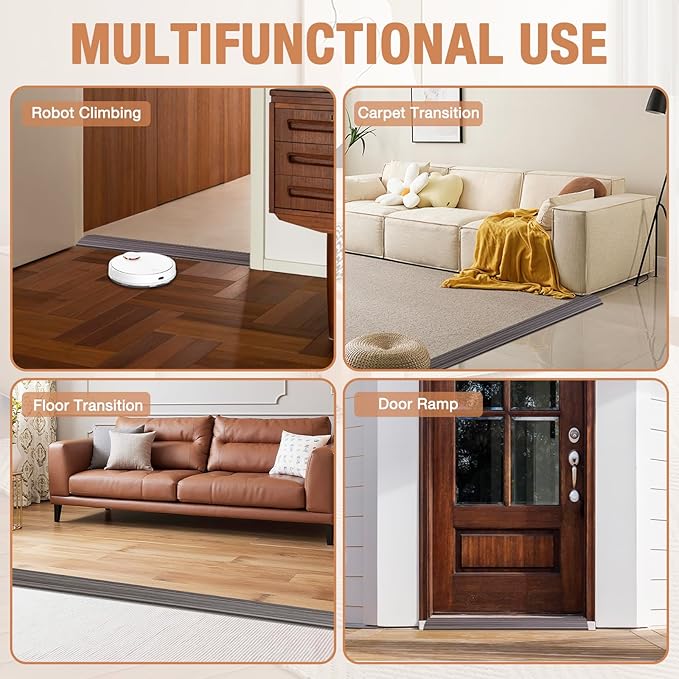 Floor Transition Strip Self Adhesive Vinyl Door Threshold for Doorways Carpet Edging Trim Overlap Edge Reducer for Laminate Floor, Carpet, Tile (Grayish Brown Wood Grain, 1/5" to 2/5", 10Ft)