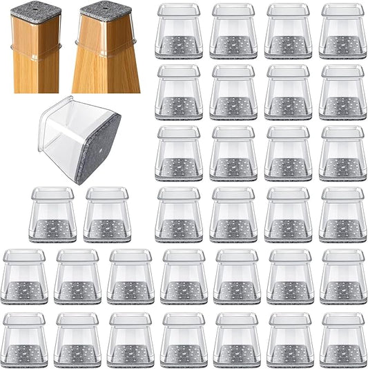 32 Pcs Square Chair Leg Protectors for Hardwood Floors,Felt Furniture Floor Protectors with Silicone Caps, Large Size (Fits Chair Legs with Side Length: 1-1/16'' to 1-5/8''")