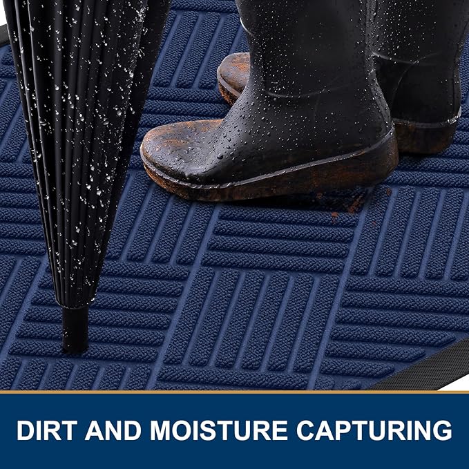 Smiry Front Door Mat Outside Entrance, Heavy Duty Outdoor Indoor Natural Rubber Doormat, Non Slip, Trap Dirt and Moisture, Easy Clean, Low Profile Patio Porch Entryway Mat, 35x23, Navy Blue