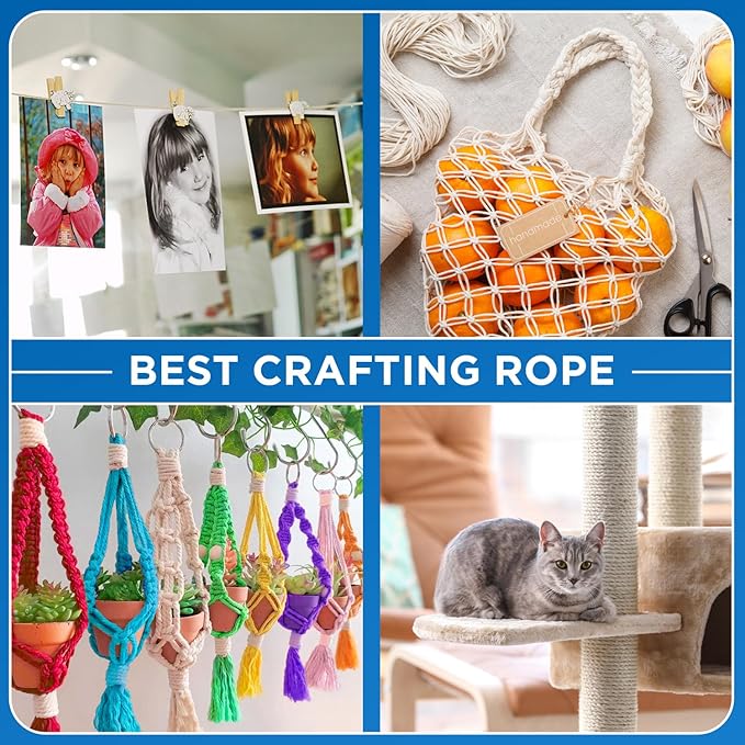 TECEUM Cotton Rope 3/16” (5 mm) – 100 FT – Strong All-Purpose Braided Rope – Natural Cotton – for Crafting, Сamping, Clothes Line, DIY, Indoor & Outdoor Use – Baby Blue