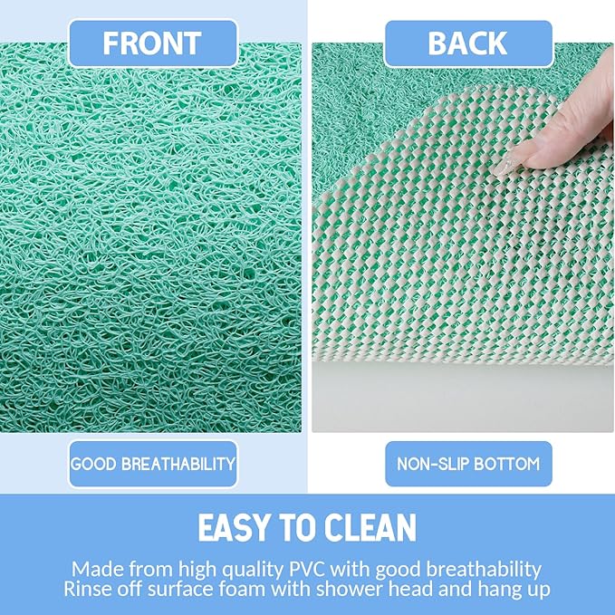 Non-Slip Bathtub Mat, Anti Slip Shower Mat, Fast Drying Bathtub Mats, Foot Scrubber Mat, Anti Slip Mat for Tub, Floor, Bathroom, Kitchen, Home, Hotel (Light Green 36"×24")
