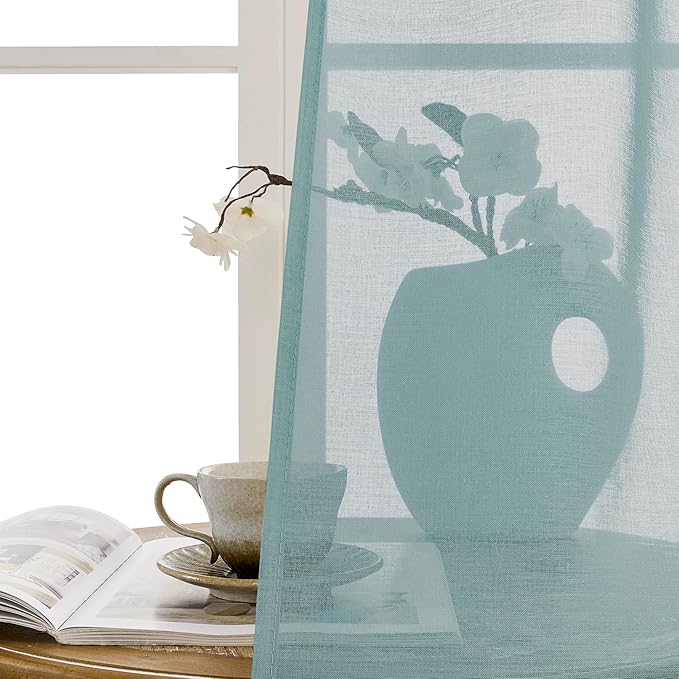 Tollpiz Small Sheer Door Curtain Closet Linen Textured Curtain Sheers Doorway Light Filtering Voile French Door Rod Pocket Curtains Patio Door, 25 x 40 inches Long, Dusty Blue, Set of 1 Panel