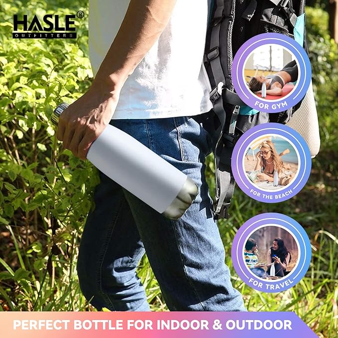 HASLE OUTFITTERS 17oz Stainless Steel Water Bottles Bulk, Vacuum Insulated Water Bottles Double Walled Powder Coated Reusable Metal Sports Water Bottles Keep Drinks Hot and Cold, White, 4Packs