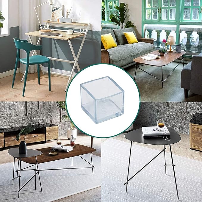 16 Pcs Transparent Square Anti-Slip Rubber Leg Tips Chair Leg Caps Furniture Floor Protectors Chair Table Bar Stool Leg Covers Furniture Leg Cube Feet 1.38 Inch x 1.38 Inch (35 x 35mm)