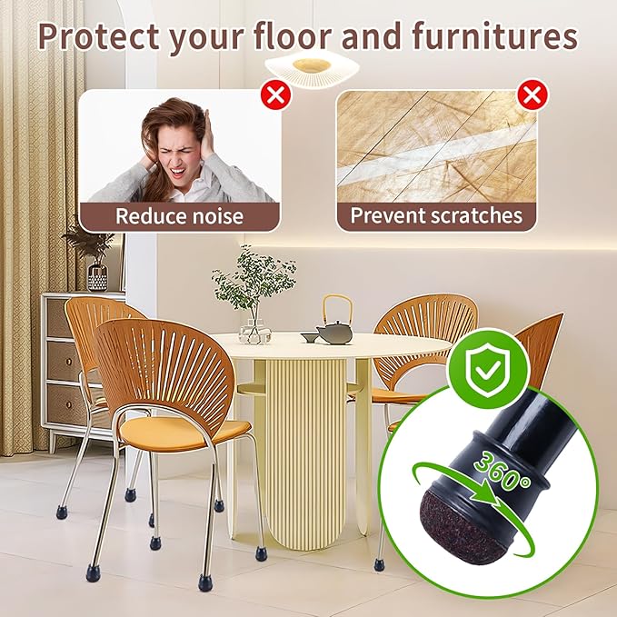 Ezprotekt 24 Pcs Extra Small Round Chair Leg Floor Protectors for Wooden & Ceramic Tiles Floors, Felt Silicone Furniture Pads Caps for Dining Table, Bar Chair Legs, Black (XS Fit: 2/5" - 11/20")