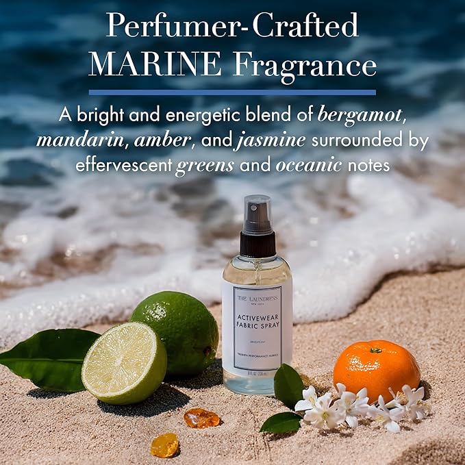 The Laundress Activewear Fabric Refresher Spray, 8 Oz, Marine Fragrance, Bright, Energetic, Odor Freshener for Performance Gear, Towels, Tote Bags, Sneakers & Yoga Mats, 48 Hours* Fragrance
