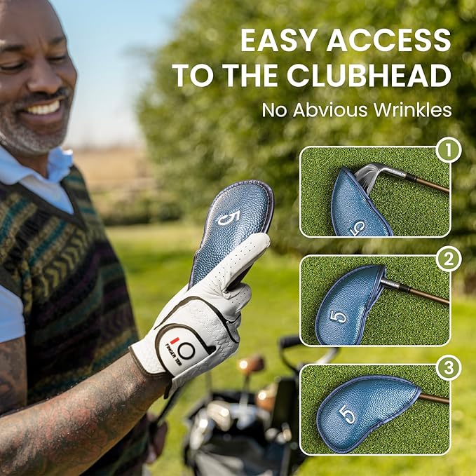 FINGER TEN Premium Synthetic Leather Stylish Iron & Wedge Golf Head Covers Value 12 Piece Set, Embroidered Labels & Fits Most Clubs Gift Set, Travel Protection Accessories
