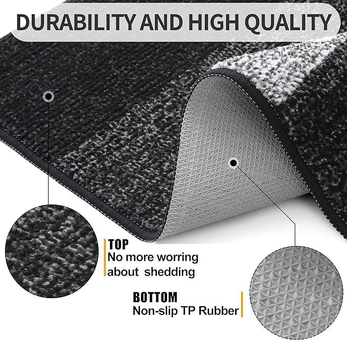 Kitinjoy Indoor Outdoor Door Mat, 59x20 Non-Slip Absorbent Dirt Trapper, Low-Profile Washable Inside Entrance Front Floor Mat, Sturdy Soft Entry Doormats for Entryway, Black