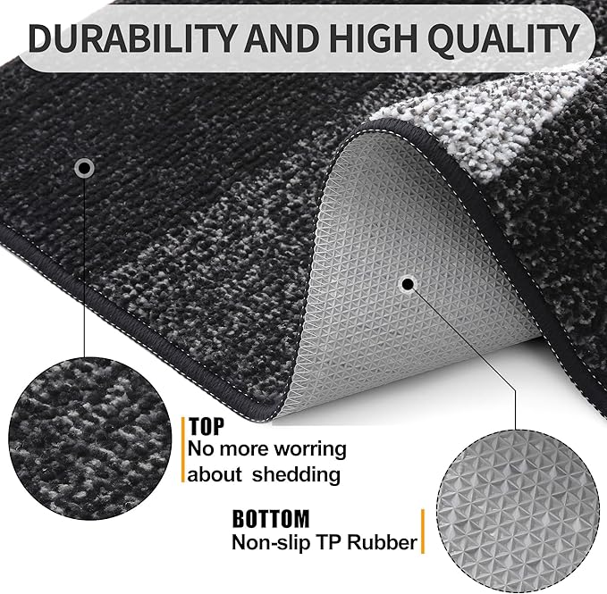 Kitinjoy Indoor Outdoor Door Mat, 71x24 Non-Slip Absorbent Dirt Trapper, Low-Profile Washable Inside Entrance Front Floor Mat, Sturdy Soft Entry Doormats for Entryway, Black
