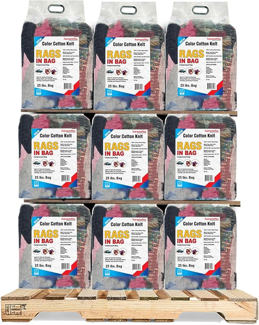 Premium Color Knit Cleaning Rags (600 lbs Pallet - 24x25 lbs. Bag) – Shop Rags Bulk for Workshops, Mechanics, Painters, and Home Use, Multipurpose Cotton T-Shirt Rags
