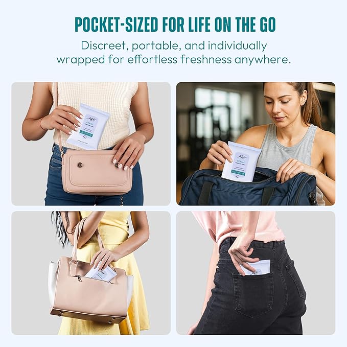 Large Feminine Wipes for Women, pH Balanced Soft Gentle Soothing Unscented Flushable Personal Hygiene Wipes for Intimate Period Care Portable to Go Sensitive Sanitary Wipes Travel (10ct, Pack of 4)