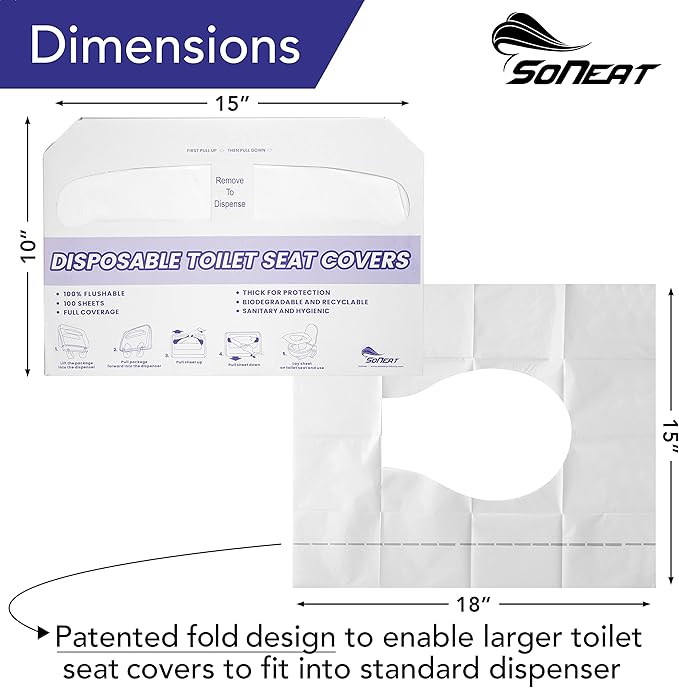 Disposable Toilet Seat Covers XL Half Fold Flushable – 200 Sheets 2 Pack for Public Facilities, Office, School, Hotel & Business Use – Premium toilet seat cover For Commercial Wall Dispenser