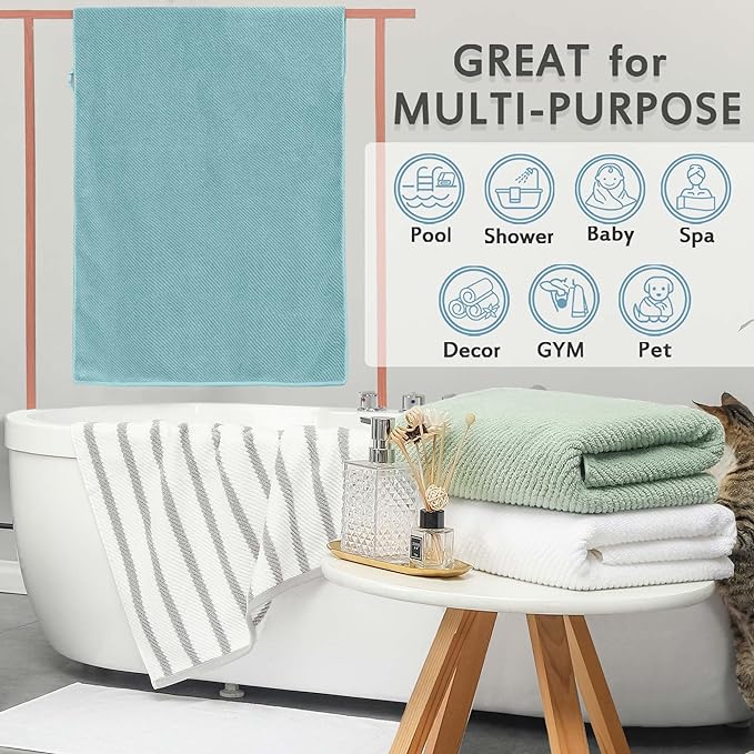 Luxury Bath Towels, 4PC Large 30" x 56" - 100% Cotton | Quick Dry | Hotel Quality | Thick | Soft | Absorbent, Lightweight Bath Towels, Shower Towel for Bathroom, Towel Gift Set, Aqua Teal