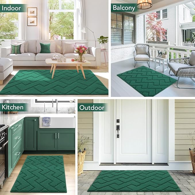 hicorfe Front Door Mat Outside Entrance,36"x59" Absorbent Muddy Dirt Resist Welcome Door Mats Outdoor Indoor,Stain and Fade Resistant,Non Slip Backing Entry Mat Doormat for Entryway(Evergreen)