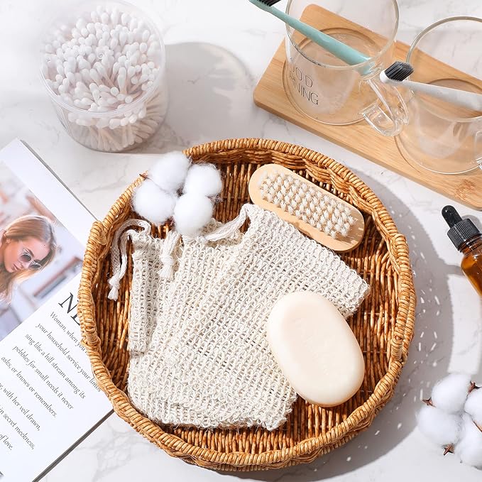 Rtteri 150 Pcs Soap Exfoliating Bag, Natural Sisal Soap Pouch Saver Body Shower Bar Mesh Body Net with Drawstring for Foaming and Drying