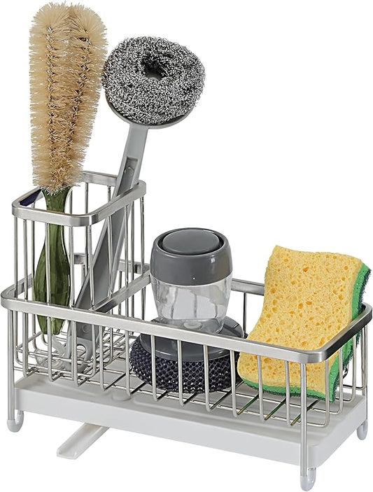 SunnyPoint Never Rust Stainless Utensil, Sink Cleaning Tools Holder for Kitchen Sink with Drain Board; Dish Wand, Sponge, Soap Dispenser, Utensil Organizer Caddy (S.N)