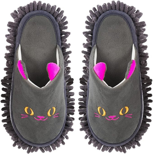 Warm Microfiber Slippers Floor Dust Dirt Hair Mop Slippers Shoes Anti-slip Moccasin Bedroom Home (Dark gray)