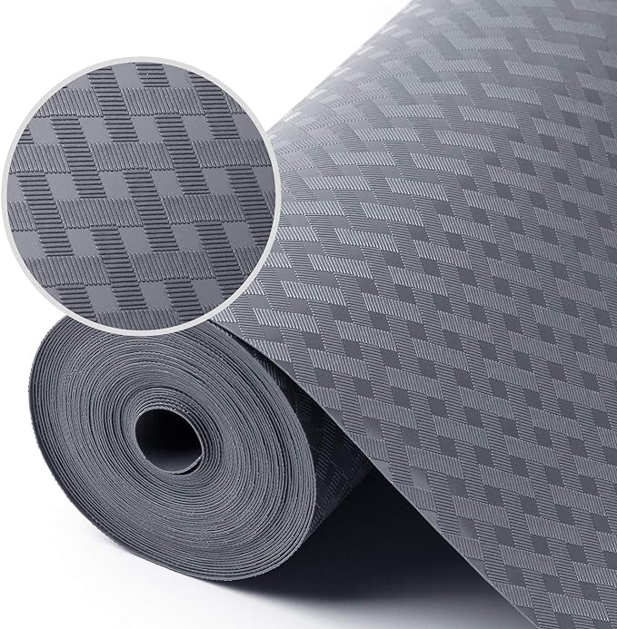 Shelf Liners for Kitchen Cabinets Refrigerator Liners Waterproof Kitchen Cupboard Liner Durable Plastic Drawer Mats EVA Material Non Adhesive Fridge Mats for Shelves - Gray 17.5 x 157.4 Inches