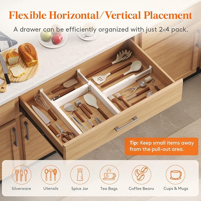 Lifewit 8 Pack Kitchen Drawer Dividers 2.36" High, 16"-22" Adjustable Drawer Organizer for Utensils/Clothes/Makeup, Plastic Expandable Separators in Dresser/Bedroom/Bathroom/Office Storage