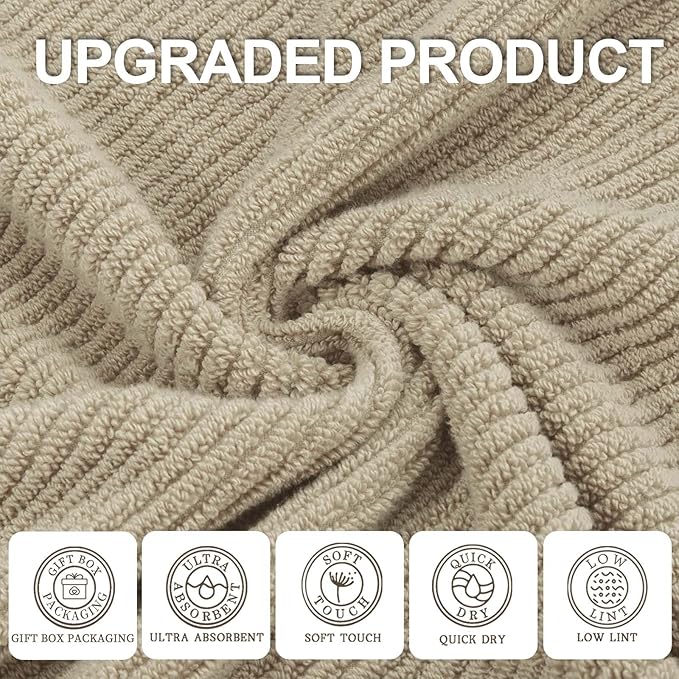 VOOVA & MOVAS Bath Towels Set of 4, Large 30" x 56" - 100% Cotton | Quick Dry | Light Weight | Thick | Soft | Absorbent, Towel Set for Bathroom, Bathroom Essentials, Dark Beige
