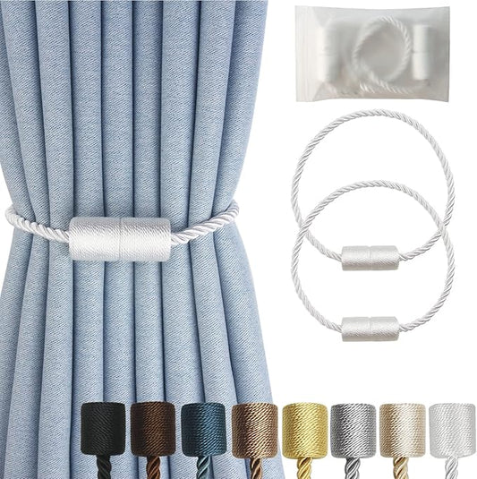 Magnetic Curtain Tiebacks 2 Pack White Rope Tieback Curtains Holders for Drapes Modern Tie Backs Decorative Window Treatment Holdbacks