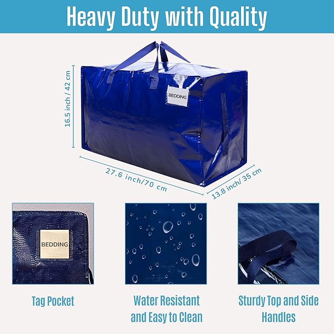 VENO 8 Pack Moving and Storage Bags, Heavy Duty, Alternative to Moving Boxes, Large Packing Totes Supplies for College Dorm Room with Zipper for Clothes, Wide Open Design (Blue, 8 Pack)