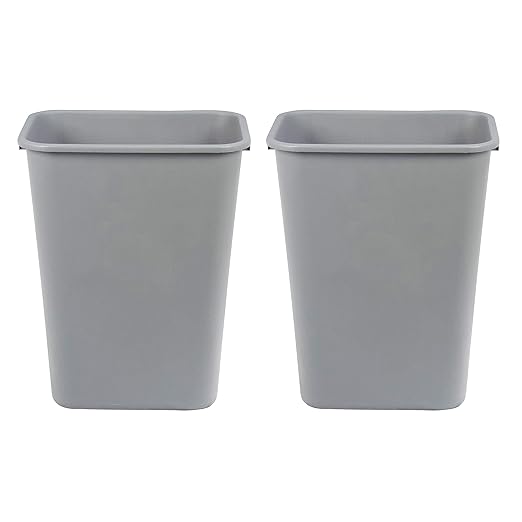 Amazon Basics Rectangular Commercial Office Wastebasket, 10 gallon (Pack of 2), Grey (Previously AmazonCommercial brand)