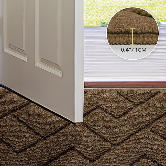 hicorfe Indoor Door Mat,Non Slip Door Mats,32"x48" Front Back Door Mat Rubber Backing,Absorbent Resist Dirt Entrance Inside Floor Mats for Entryway Washable Low-Profile(Dark Brown)