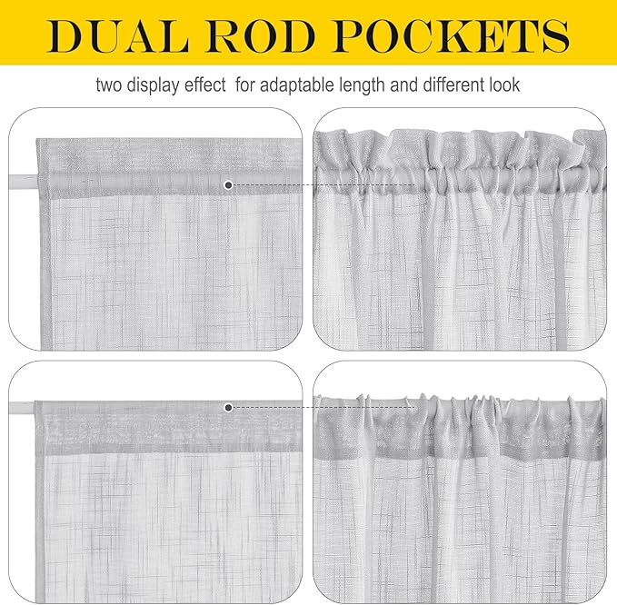 NICETOWN Sheer Door Curtains forWindow 80 Inches Long, Privacy French Door Curtains Light Filtering Window Covering for Patio Glass Front with Tieback, W36 x L80, 1 Panel, Dark Grey